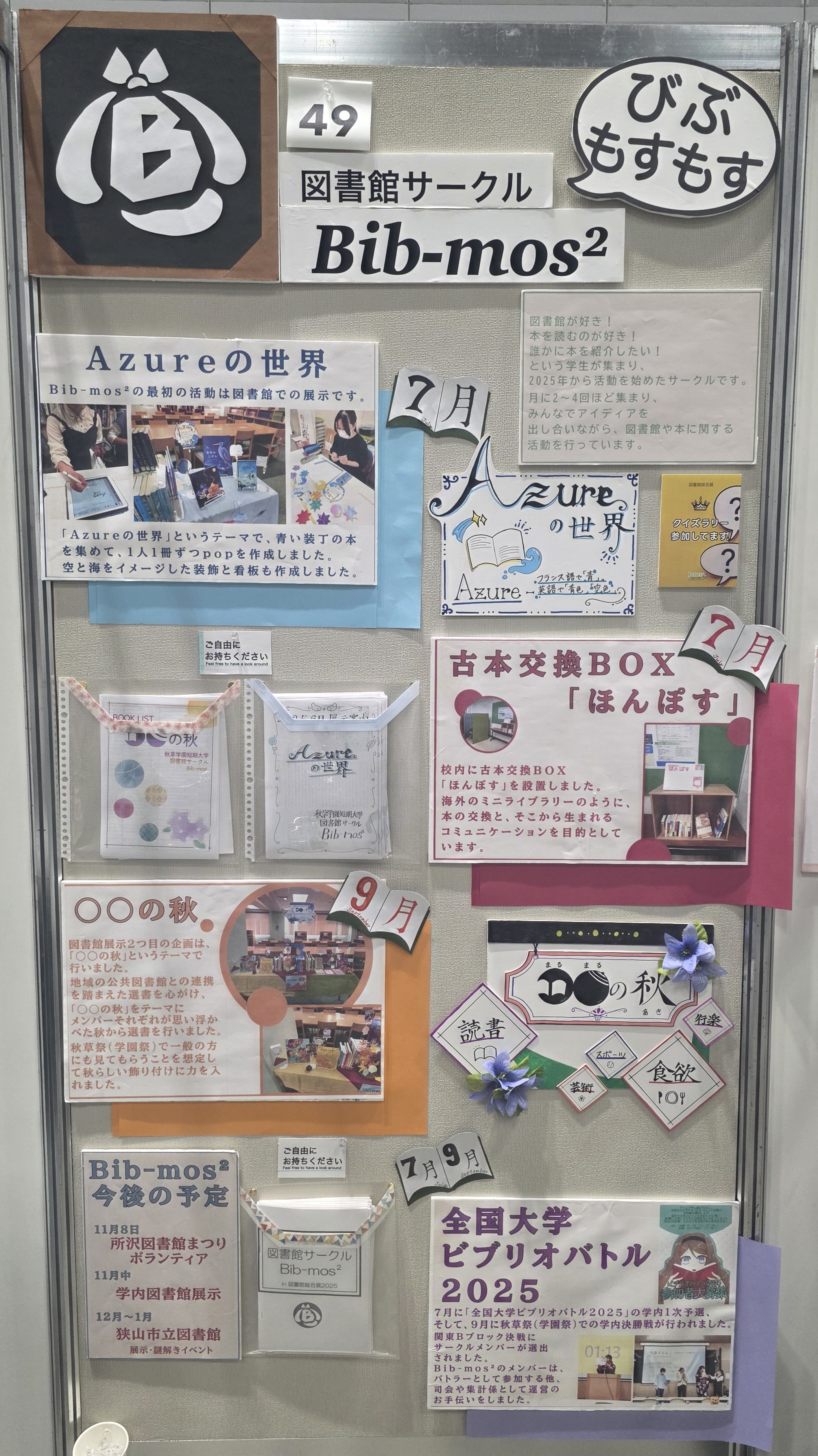 ポスターの写真。半年間の活動報告と展示のブックリスト等が展示されている