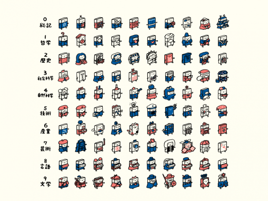 日本十進分類法の１００綱目に合わせて作った、１００人の本のキャラクター